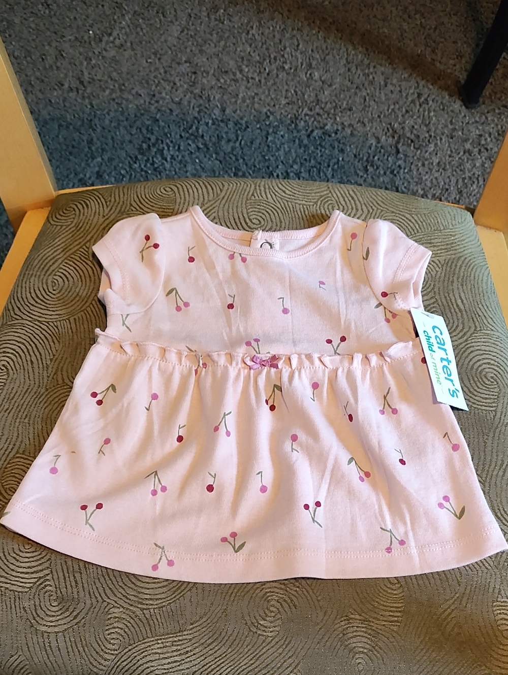 Carter's Child Of Mine Baby Pink Cherry Print Dressy Dress 0-3 Months Old